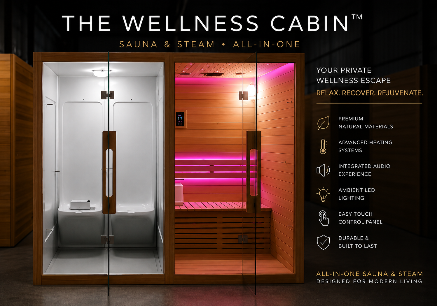 Saunacasa Wellness Cabin — sauna and hammam side-by-side